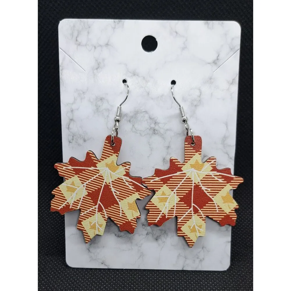 Fall-Inspired Wooden Earring Lot – Set of 3 Lightweight Pairs